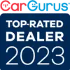 CarGurus Top-Rated Dealer 2023 badge with a dark blue background and white text.